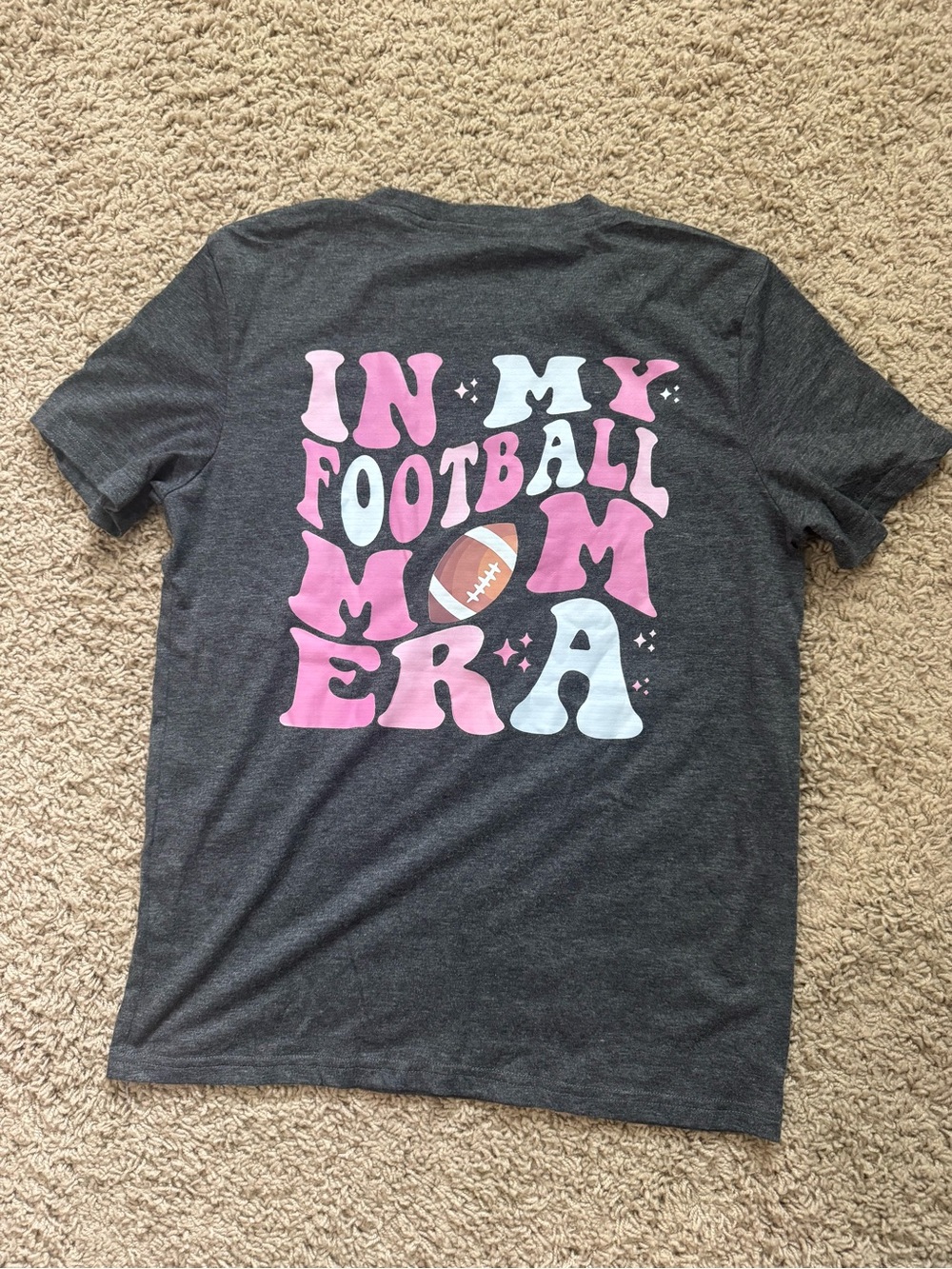 Charcoal “In My Football Mom Era" Graphic Tee - Pink & White